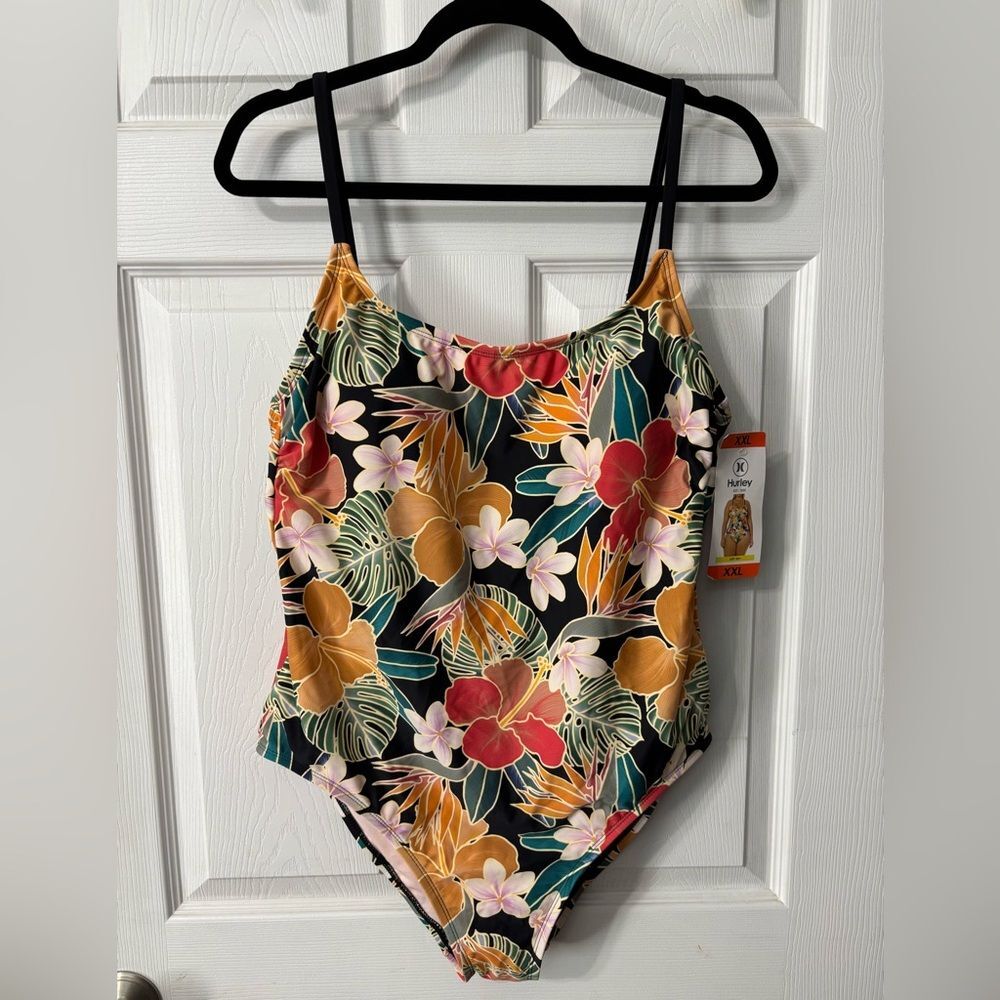 Hurley Women's - Size XXL - One Piece Swimsuit - UPF 50+ Floral-Black/Orange NWT